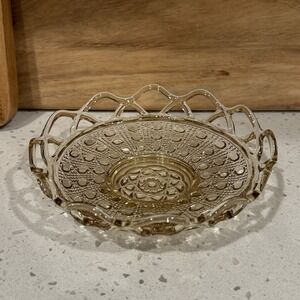 Vintage Amber Depression Glass Bowl Diamond Lace Edge‎ Scalloped 6.5"